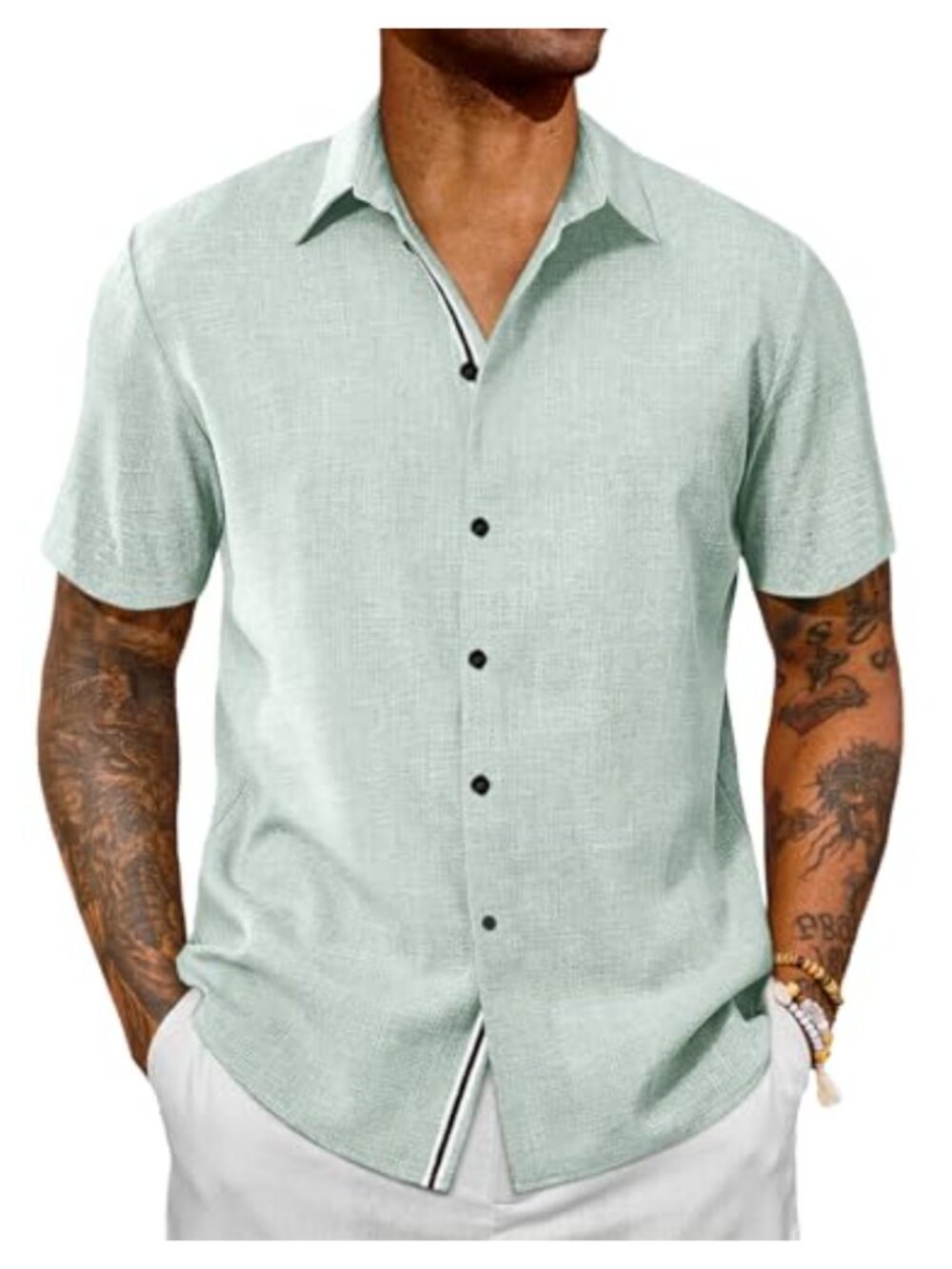 Faux Linen Short Sleeve Button Down Shirt Casual Beach Wedding